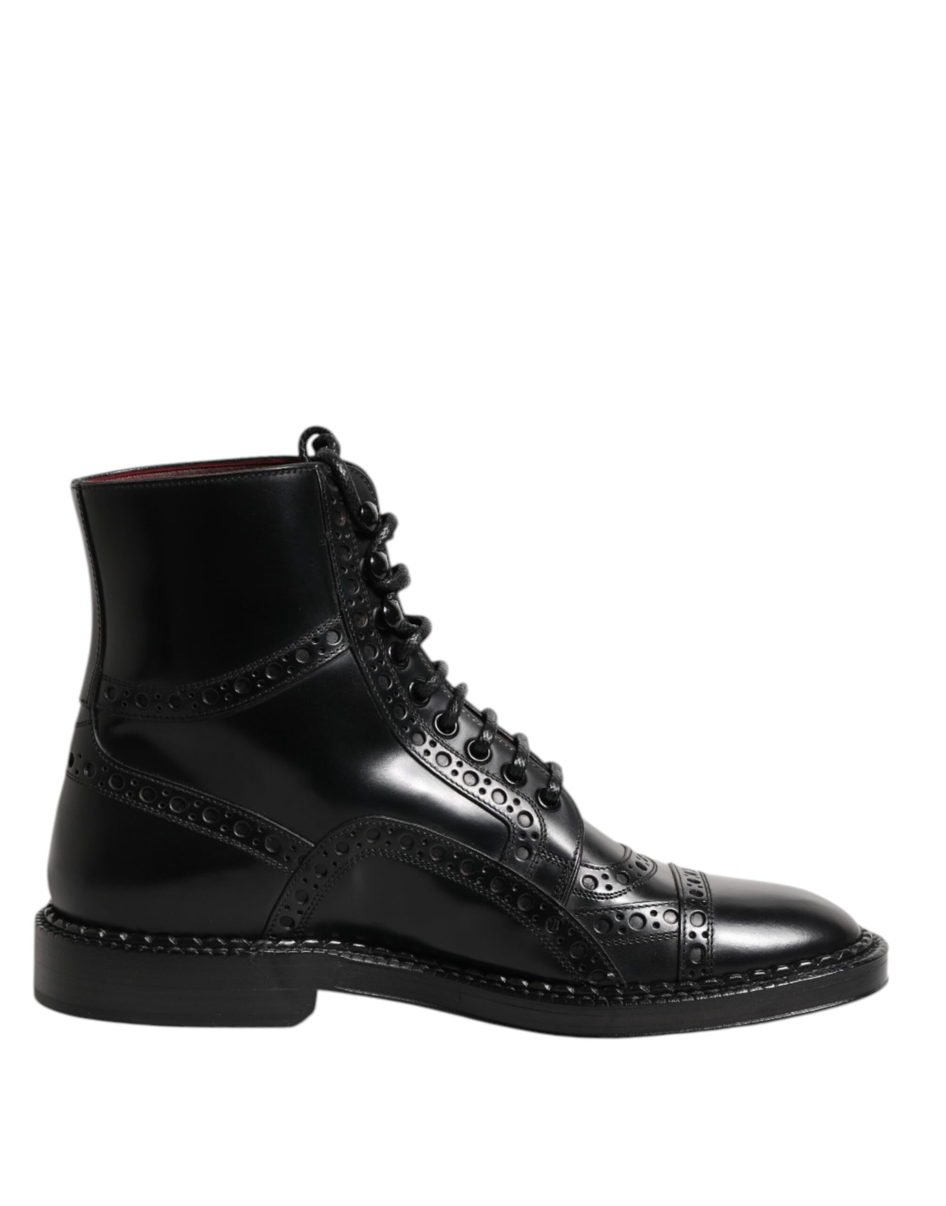 Dolce & Gabbana Black Leather Lace Up Mid Calf Boots