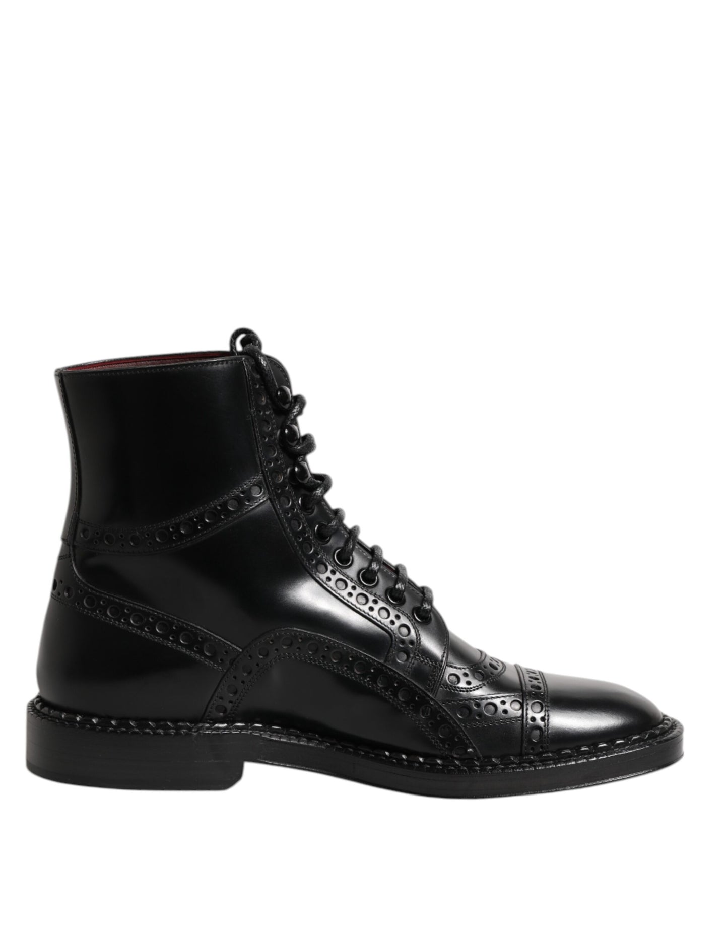 Dolce & Gabbana Black Leather Lace Up Mid Calf Boots