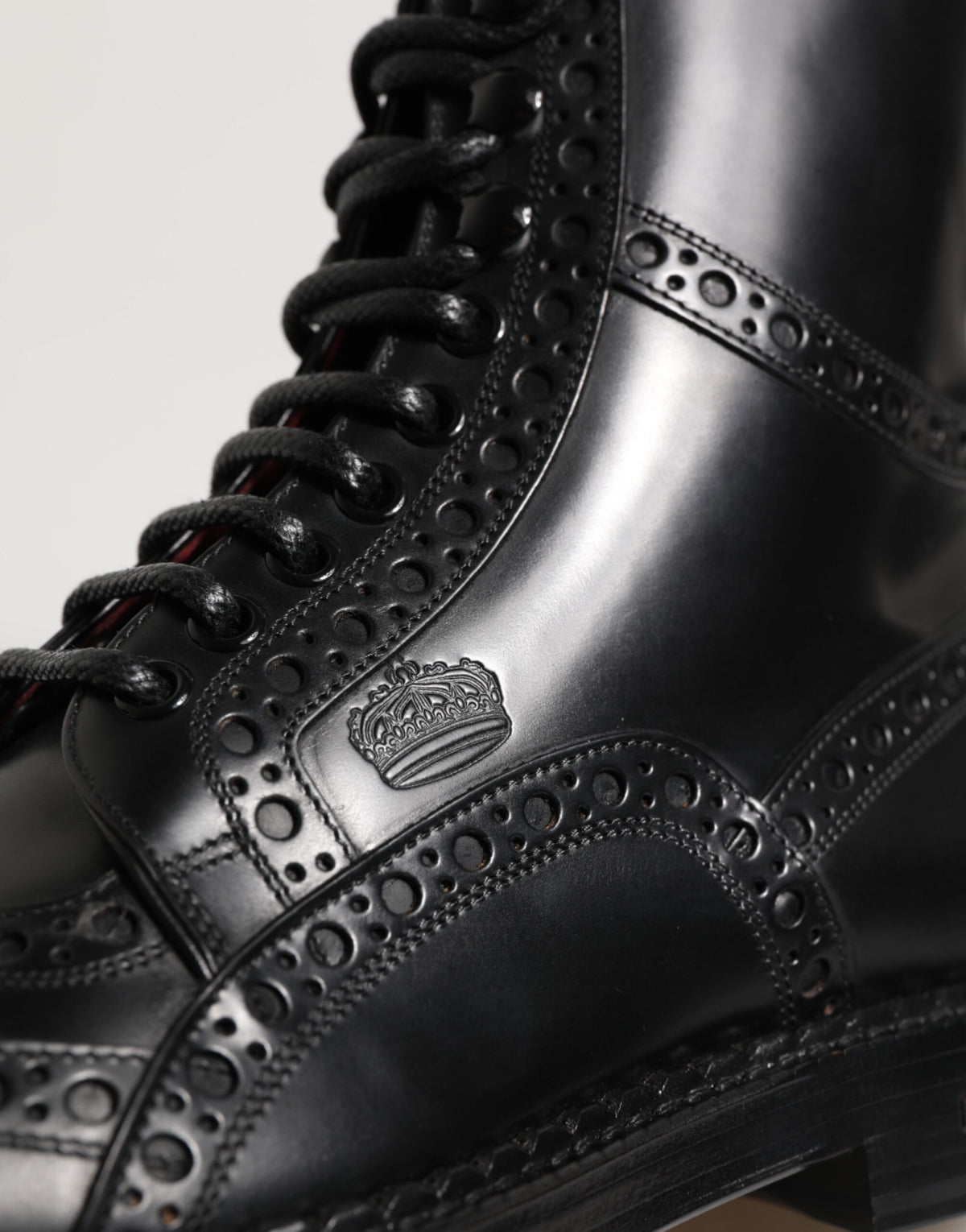 Dolce & Gabbana Black Leather Lace Up Mid Calf Boots