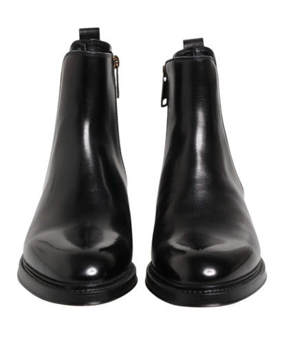 Dolce & Gabbana Black Chelsea Leather Mid Calf Boots