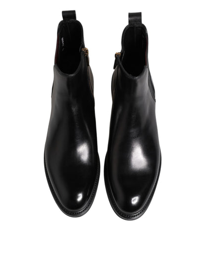 Dolce & Gabbana Black Chelsea Leather Mid Calf Boots