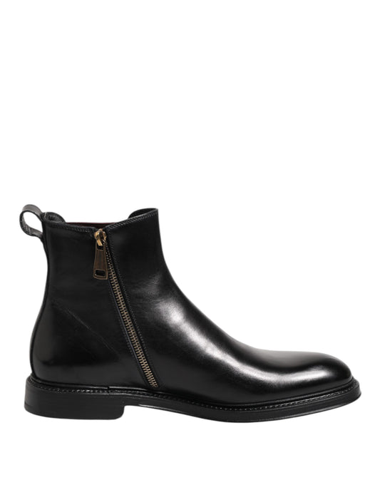 Dolce & Gabbana Black Chelsea Leather Mid Calf Boots