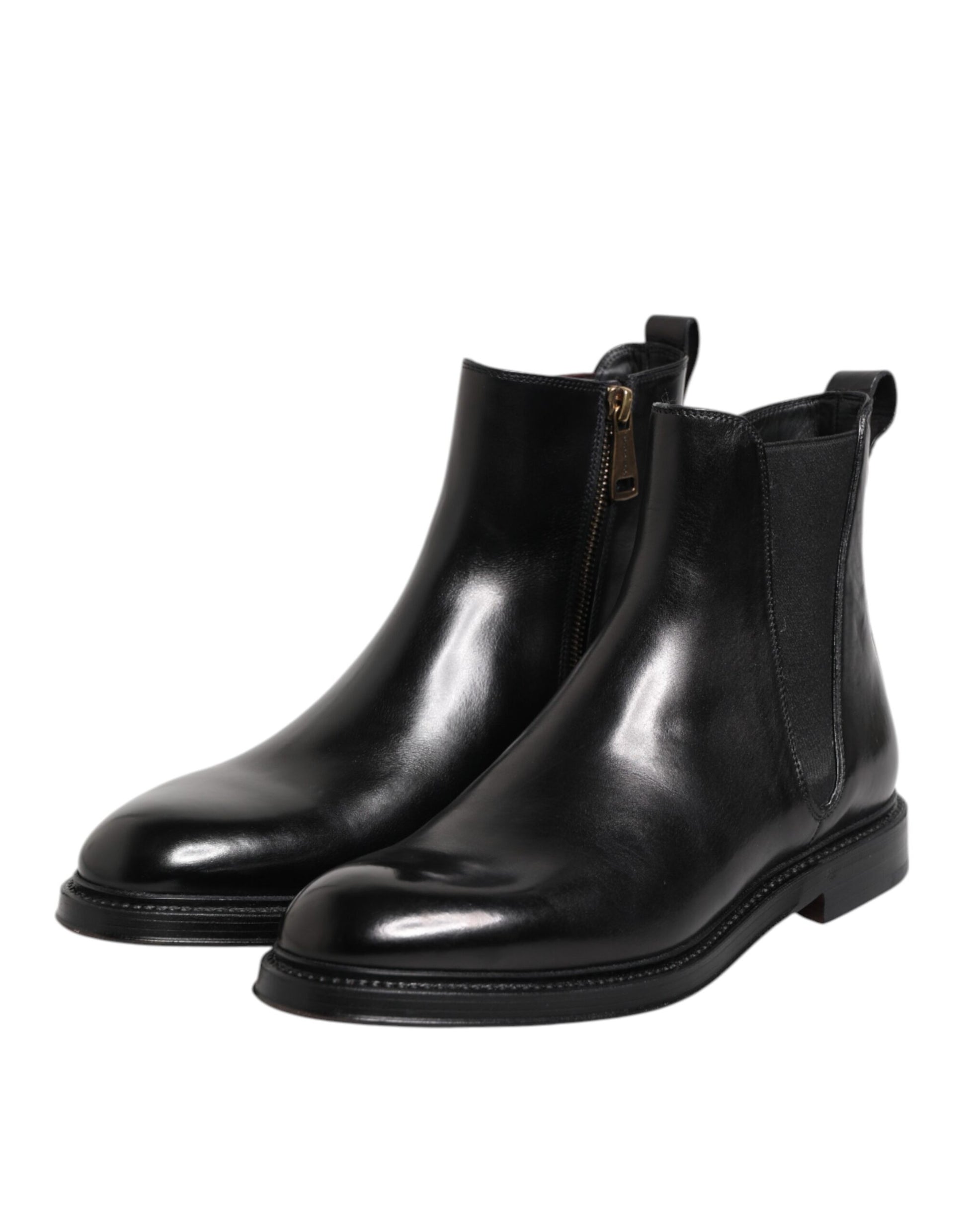Dolce & Gabbana Black Chelsea Leather Mid Calf Boots