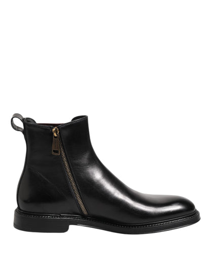 Dolce & Gabbana Black Chelsea Leather Mid Calf Boots