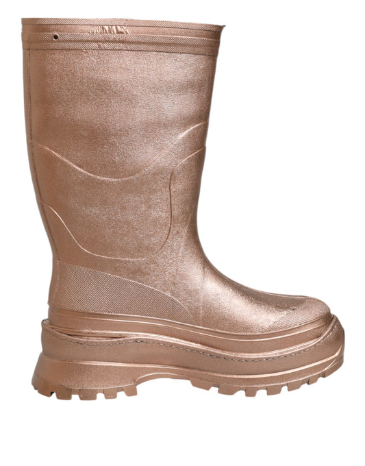 Dolce & Gabbana Metallic Gold Pull On Rain Boots Shoes