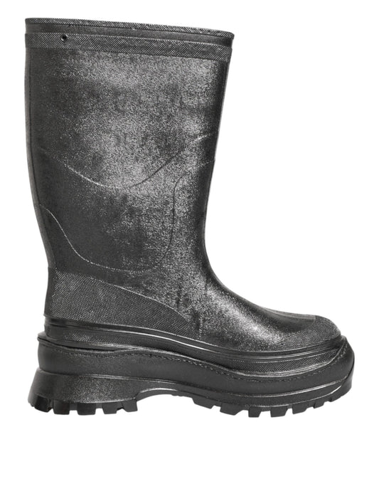 Dolce & Gabbana Metallic Black Pull On Rain Boots Shoes