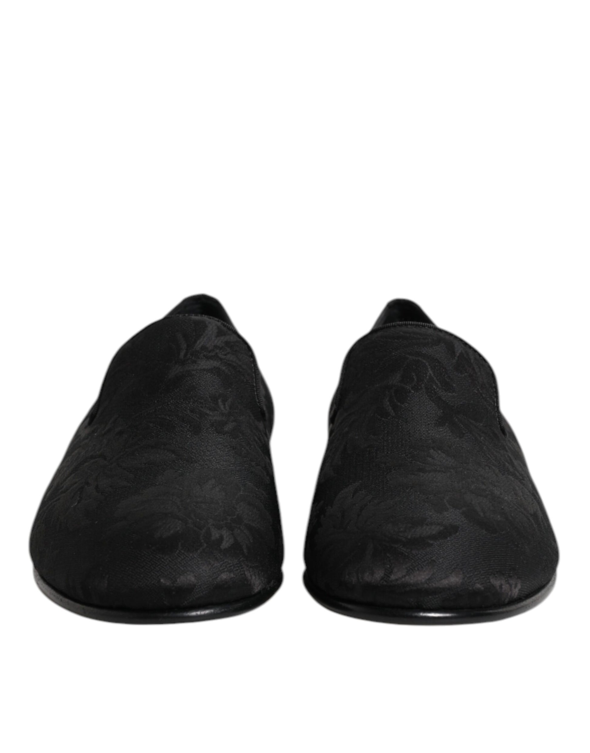 Dolce & Gabbana Black Floral Brocade Loafers for Men