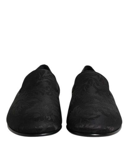 Dolce & Gabbana Black Floral Brocade Loafers for Men