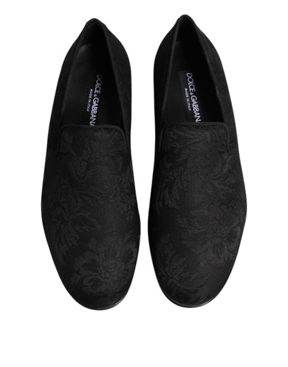 Dolce & Gabbana Black Floral Brocade Loafers for Men