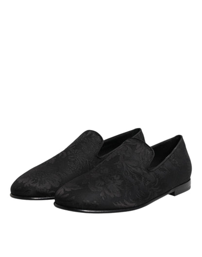 Dolce & Gabbana Black Floral Brocade Loafers for Men