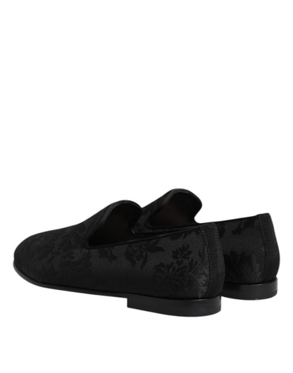 Dolce & Gabbana Black Floral Brocade Loafers for Men