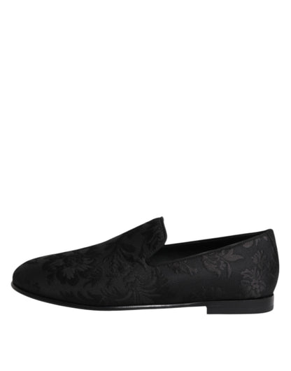 Dolce & Gabbana Black Floral Brocade Loafers for Men