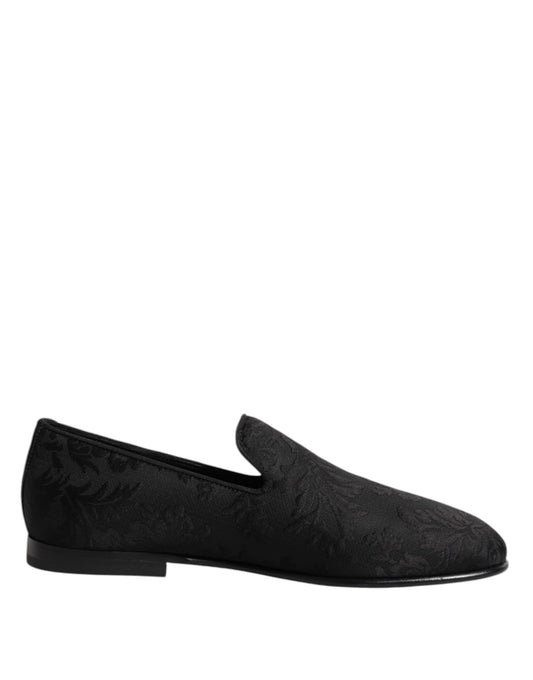 Dolce & Gabbana Black Floral Brocade Loafers for Men