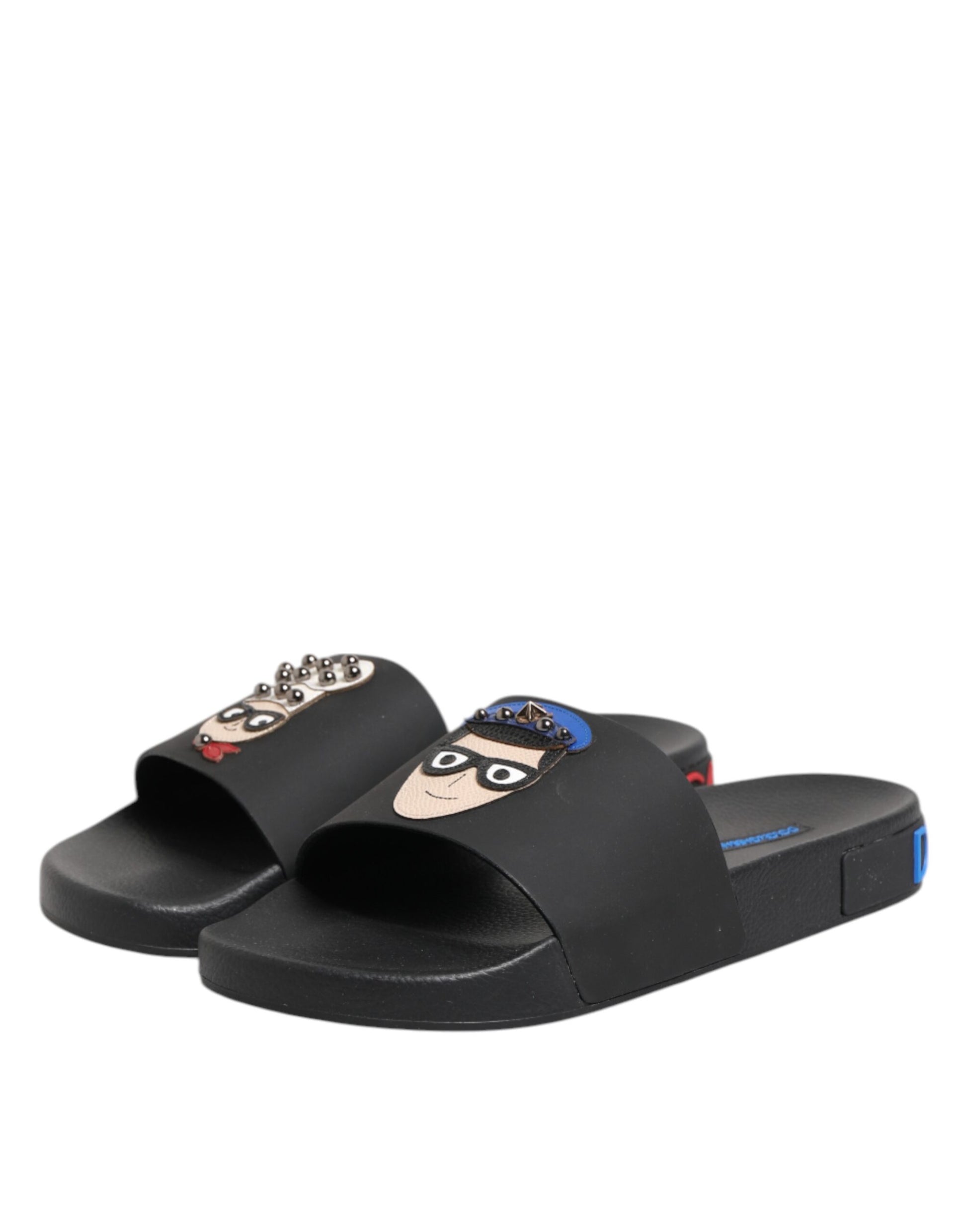 Dolce & Gabbana Black Leather Slides - Exquisite Beachwear Footwear