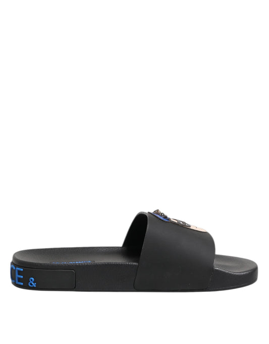 Dolce & Gabbana Black Leather Slides - Exquisite Beachwear Footwear