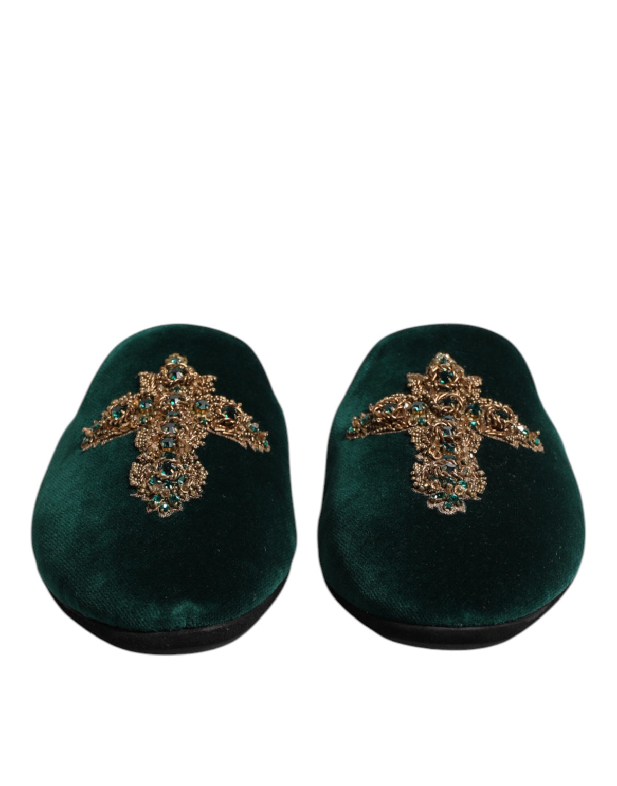 Dolce & Gabbana Green Velvet Cross Embellished Slippers for Men