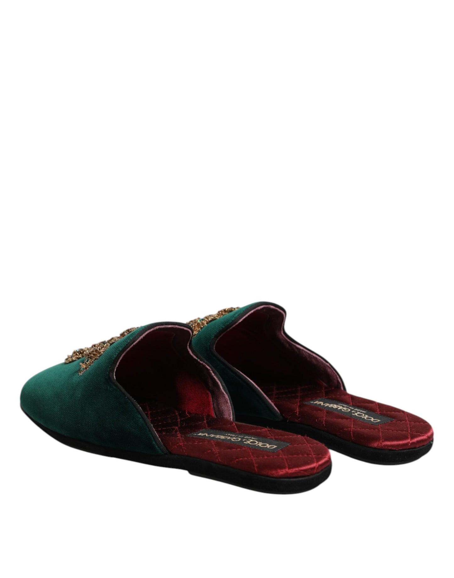 Dolce & Gabbana Green Velvet Cross Embellished Slippers
