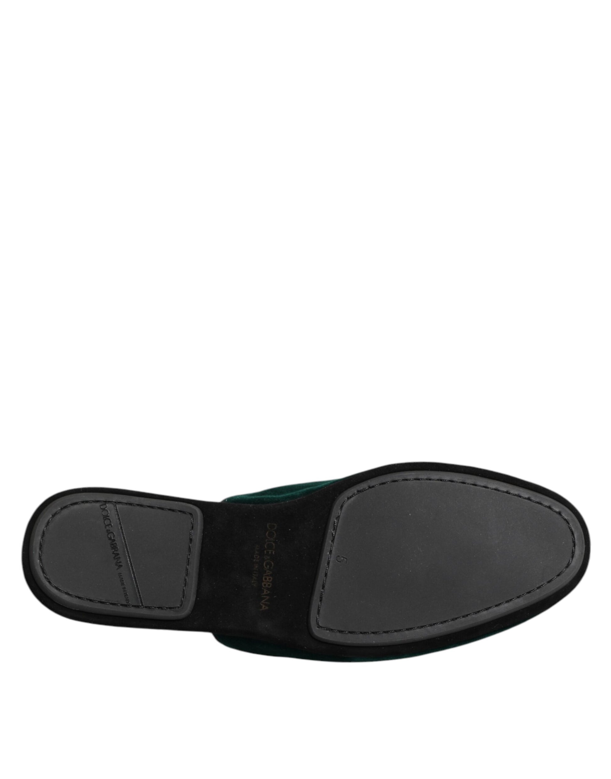 Dolce & Gabbana Green Velvet Cross Embellished Slippers