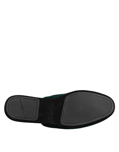 Dolce & Gabbana Green Velvet Cross Embellished Slippers