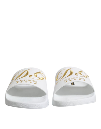 Dolce & Gabbana White Leather Slides Sandals