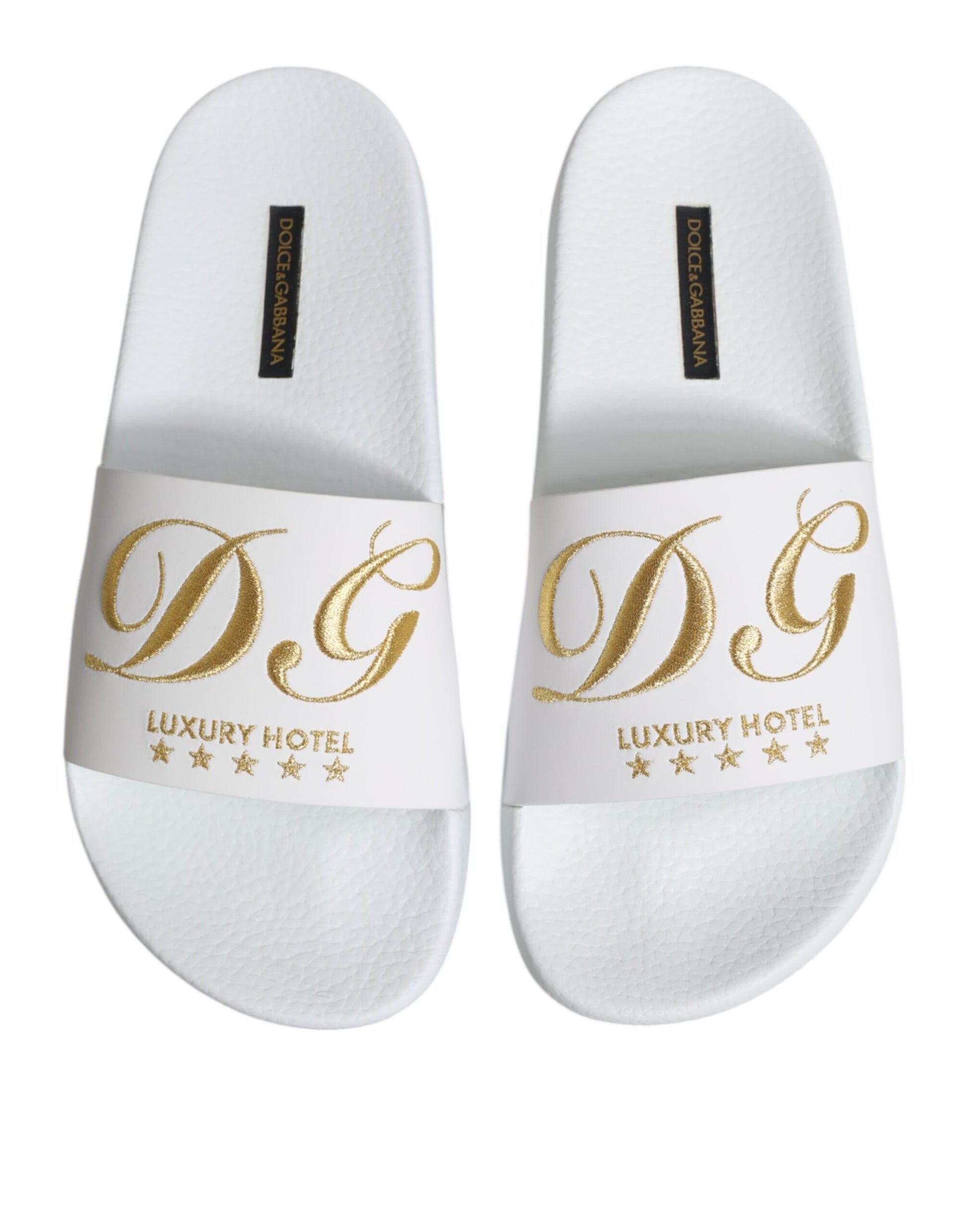 Dolce & Gabbana White Leather Slides Sandals