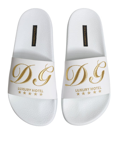 Dolce & Gabbana White Leather Slides Sandals