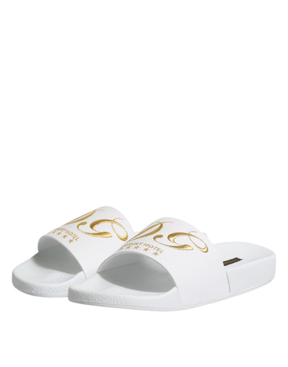 Dolce & Gabbana White Leather Slides Sandals