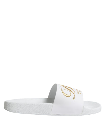 Dolce & Gabbana White Leather Slides Sandals