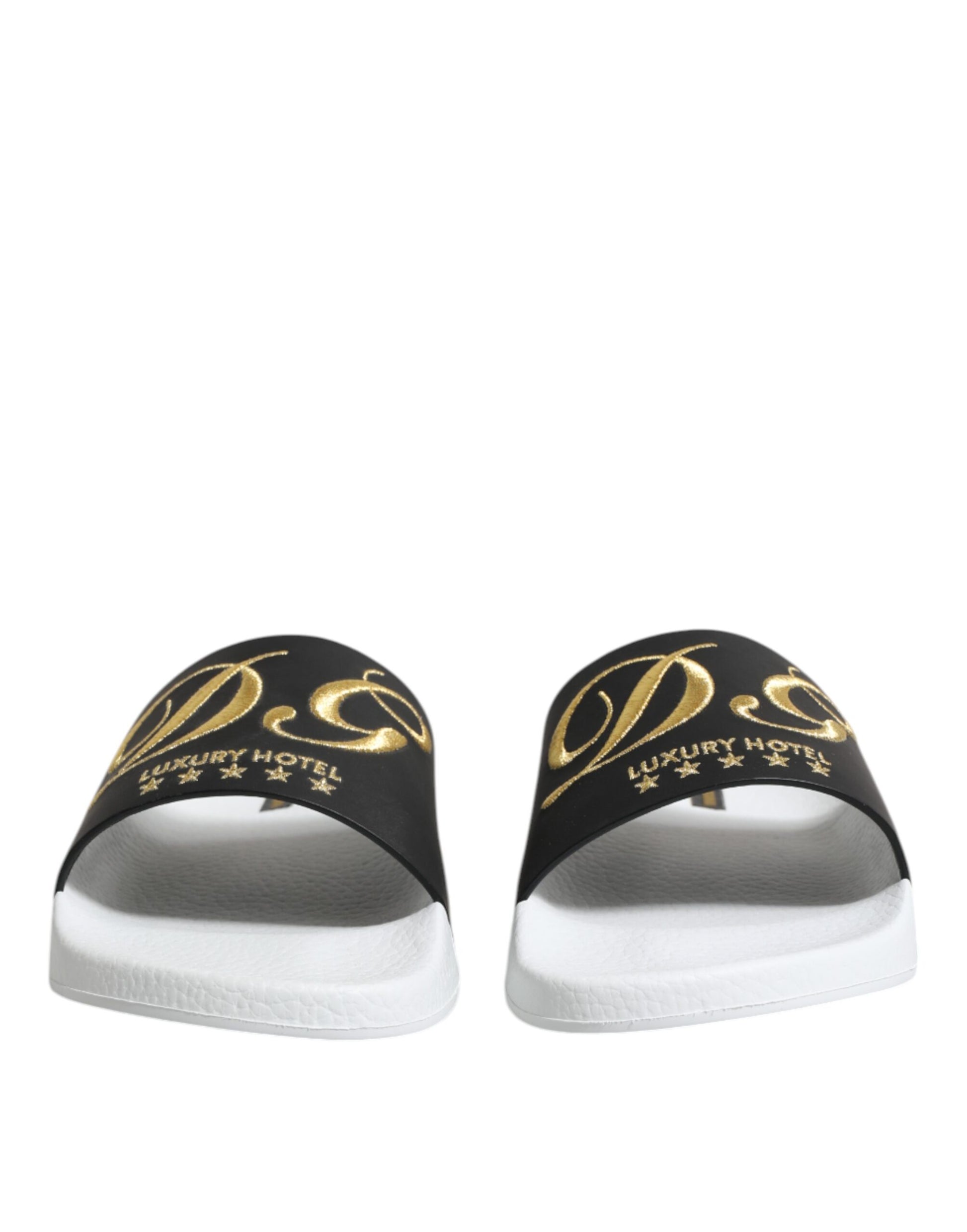Dolce & Gabbana White Black Leather Sandals