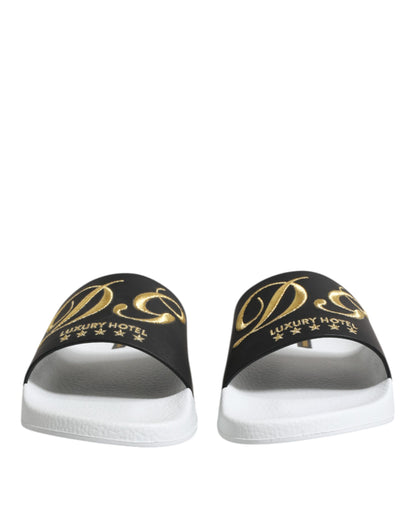 Dolce & Gabbana White Black Leather Sandals