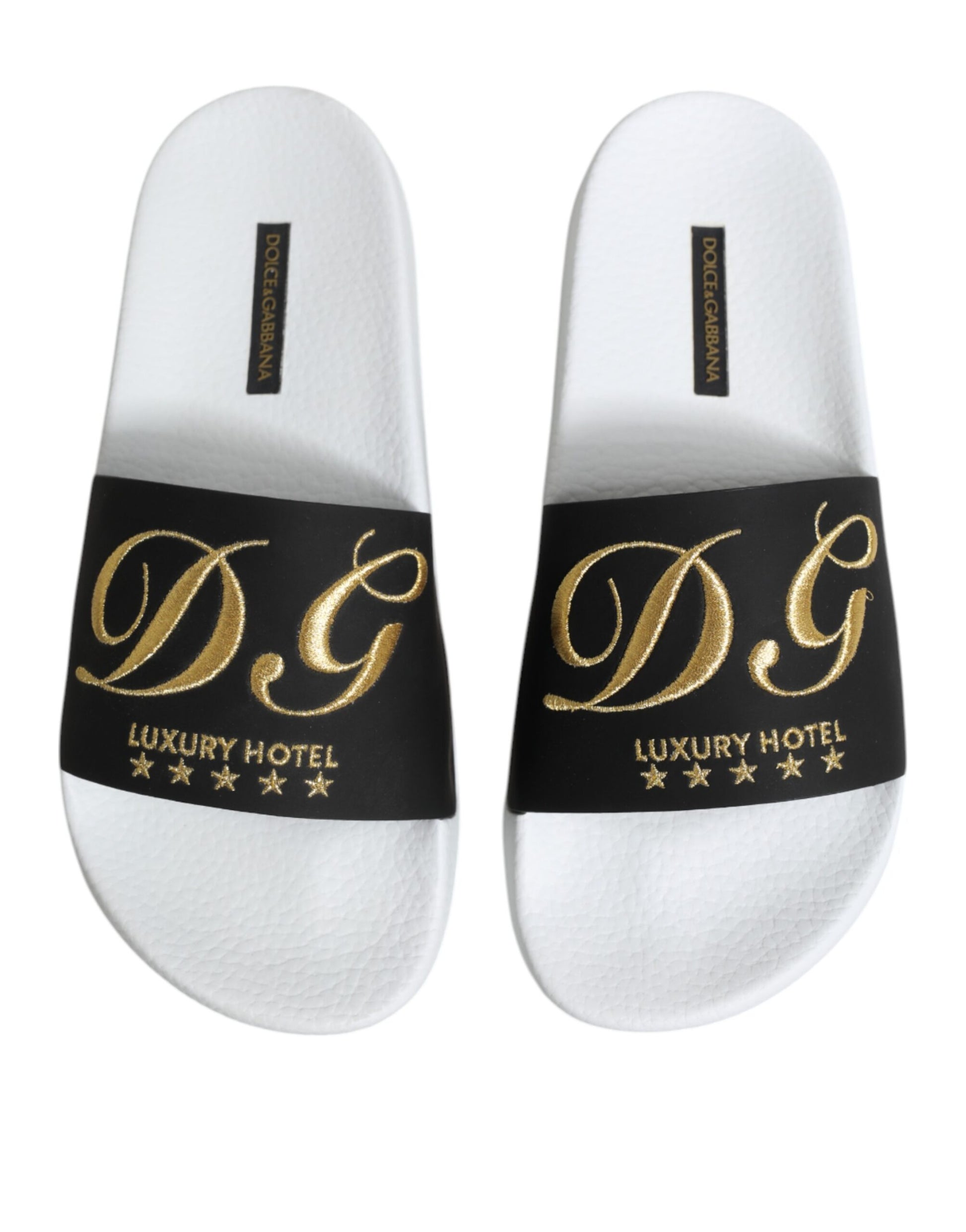 Dolce & Gabbana White Black Leather Sandals