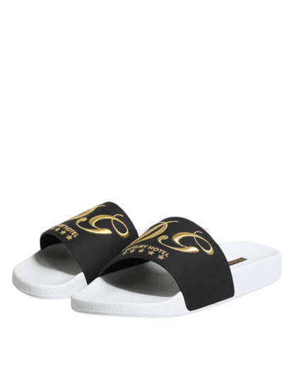 Dolce & Gabbana White Black Leather Sandals
