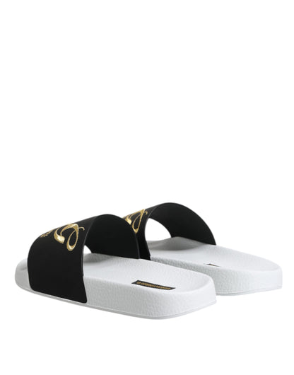 Dolce & Gabbana White Black Leather Sandals