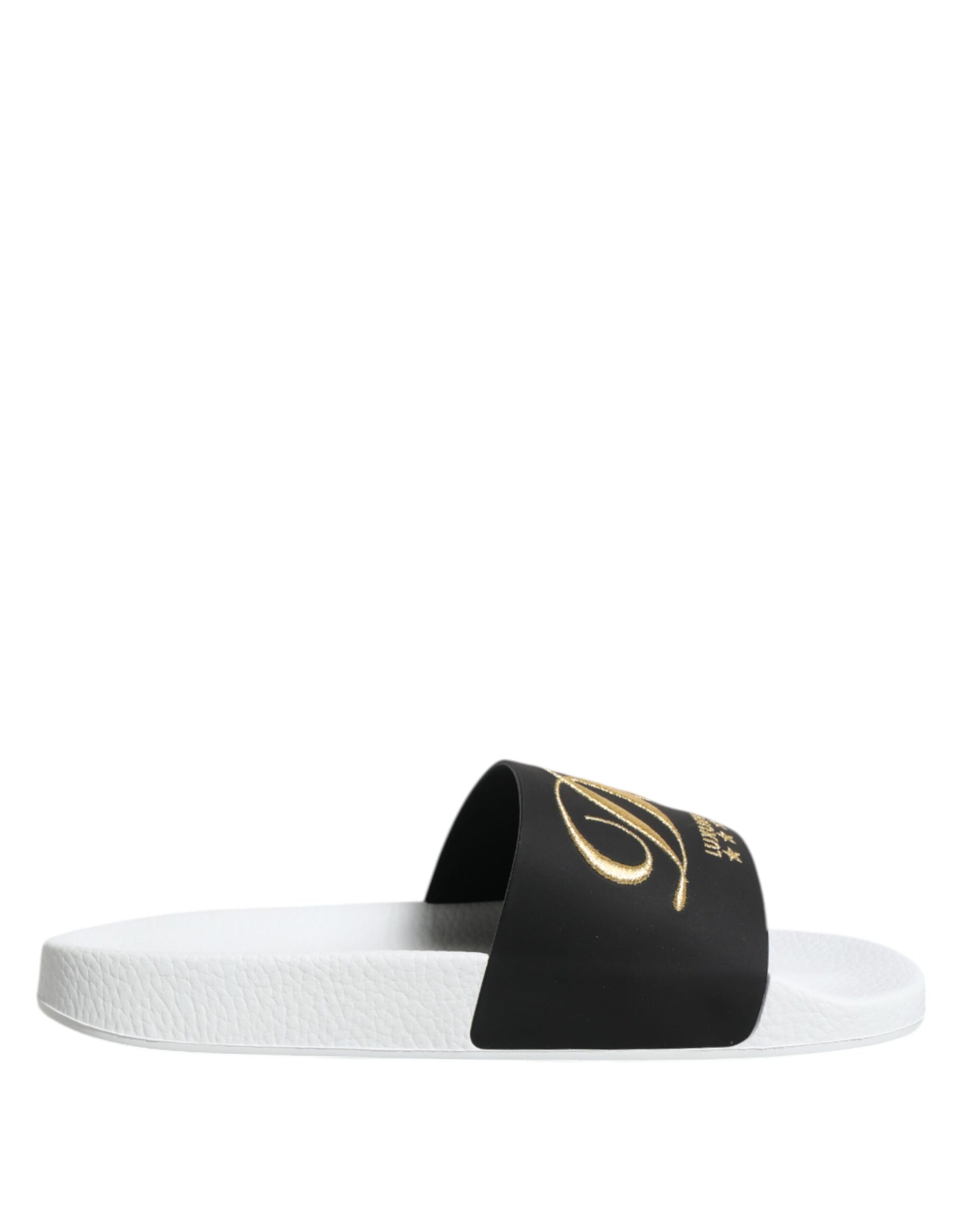 Dolce & Gabbana White Black Leather Sandals