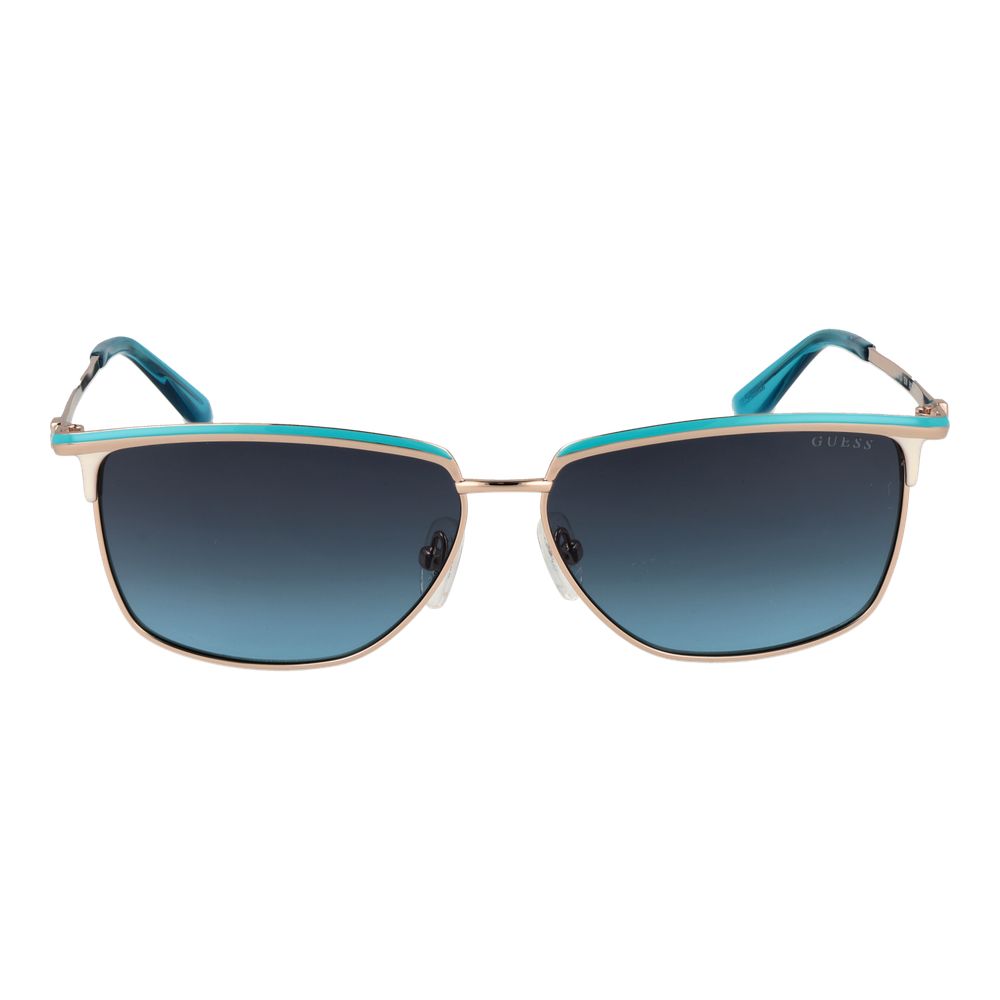 Guess Women’s Sunglasses – Gold Rectangle Frame, Blue Gradient Lenses