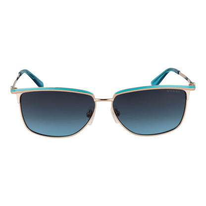 Guess Women’s Sunglasses – Gold Rectangle Frame, Blue Gradient Lenses
