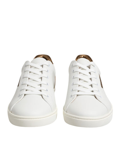 Dolce & Gabbana White Brown Leather Low Top Men's Sneakers
