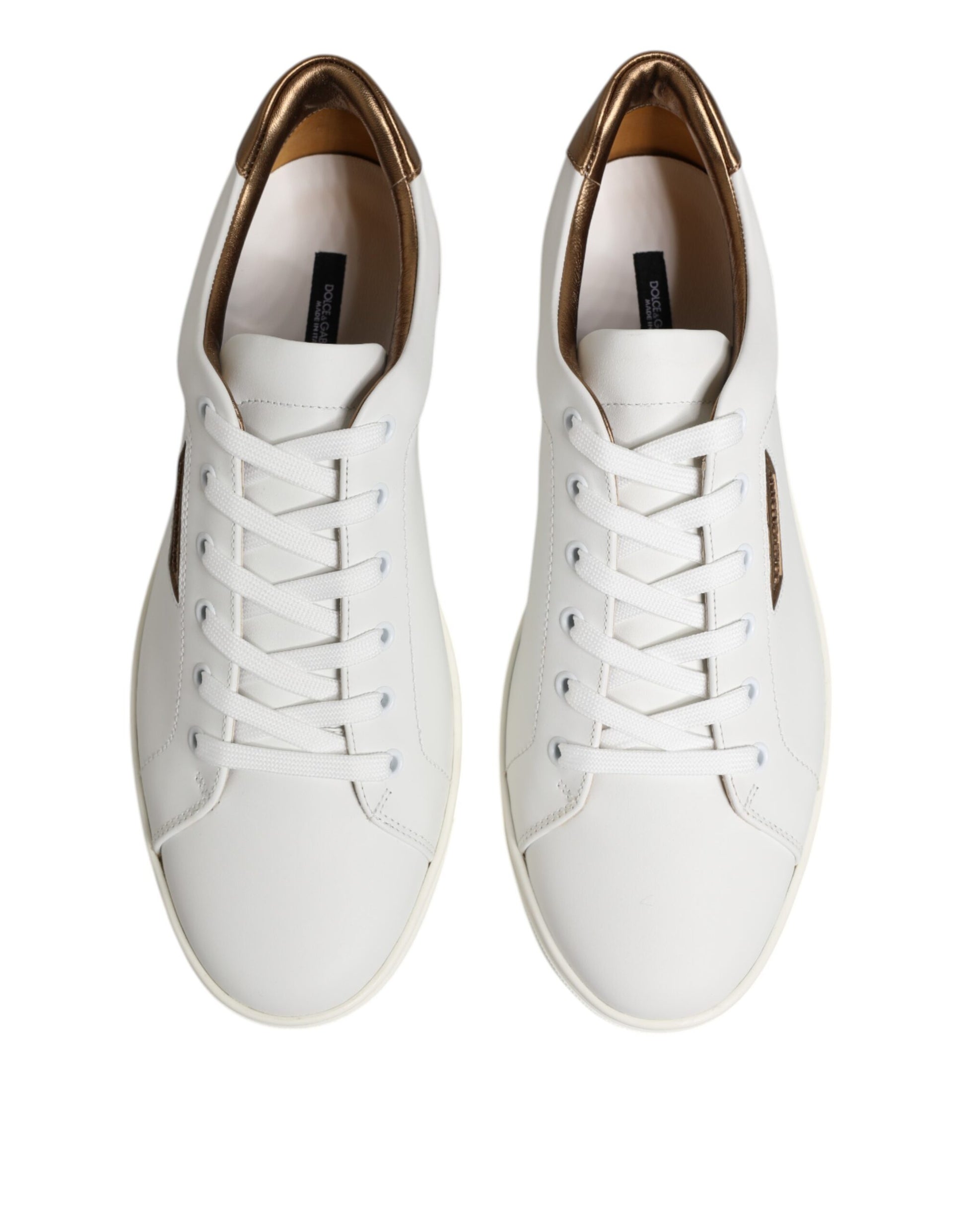 Dolce & Gabbana White Brown Leather Low Top Men's Sneakers