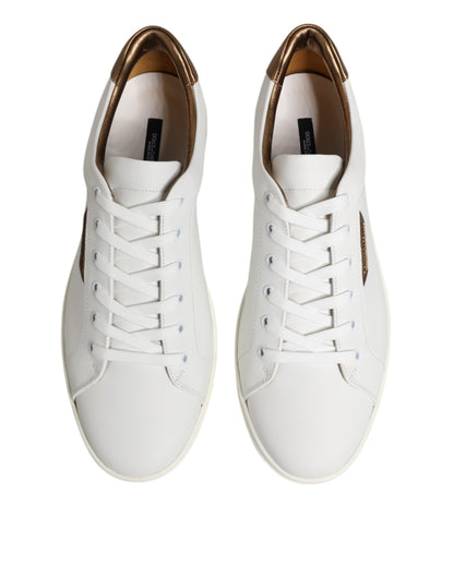 Dolce & Gabbana White Brown Leather Low Top Men's Sneakers