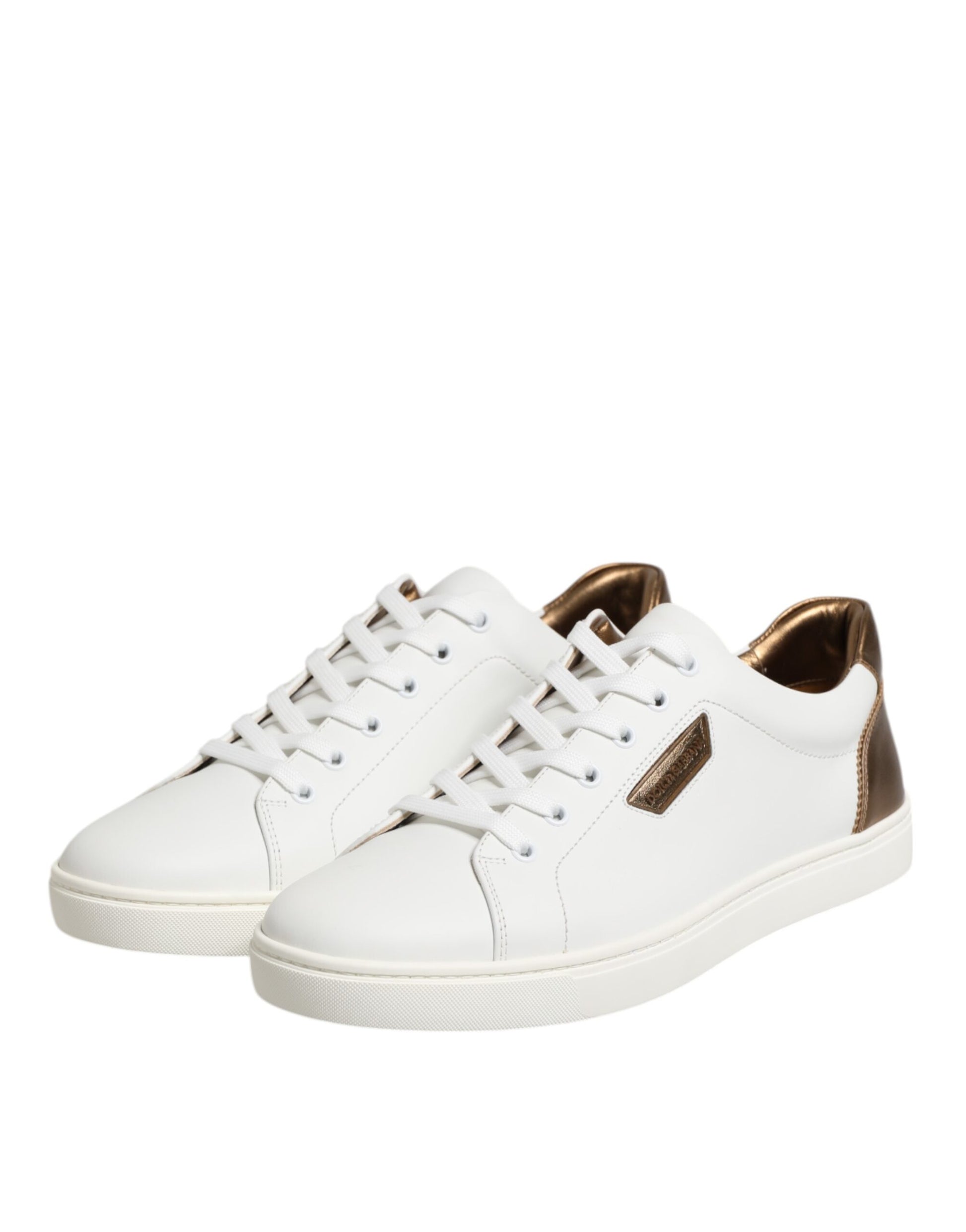 Dolce & Gabbana White Brown Leather Low Top Men's Sneakers