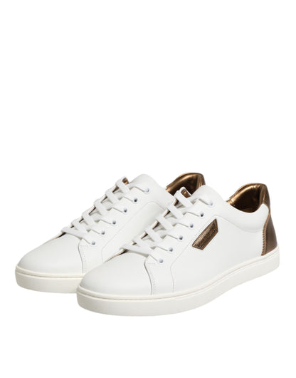 Dolce & Gabbana White Brown Leather Low Top Men's Sneakers