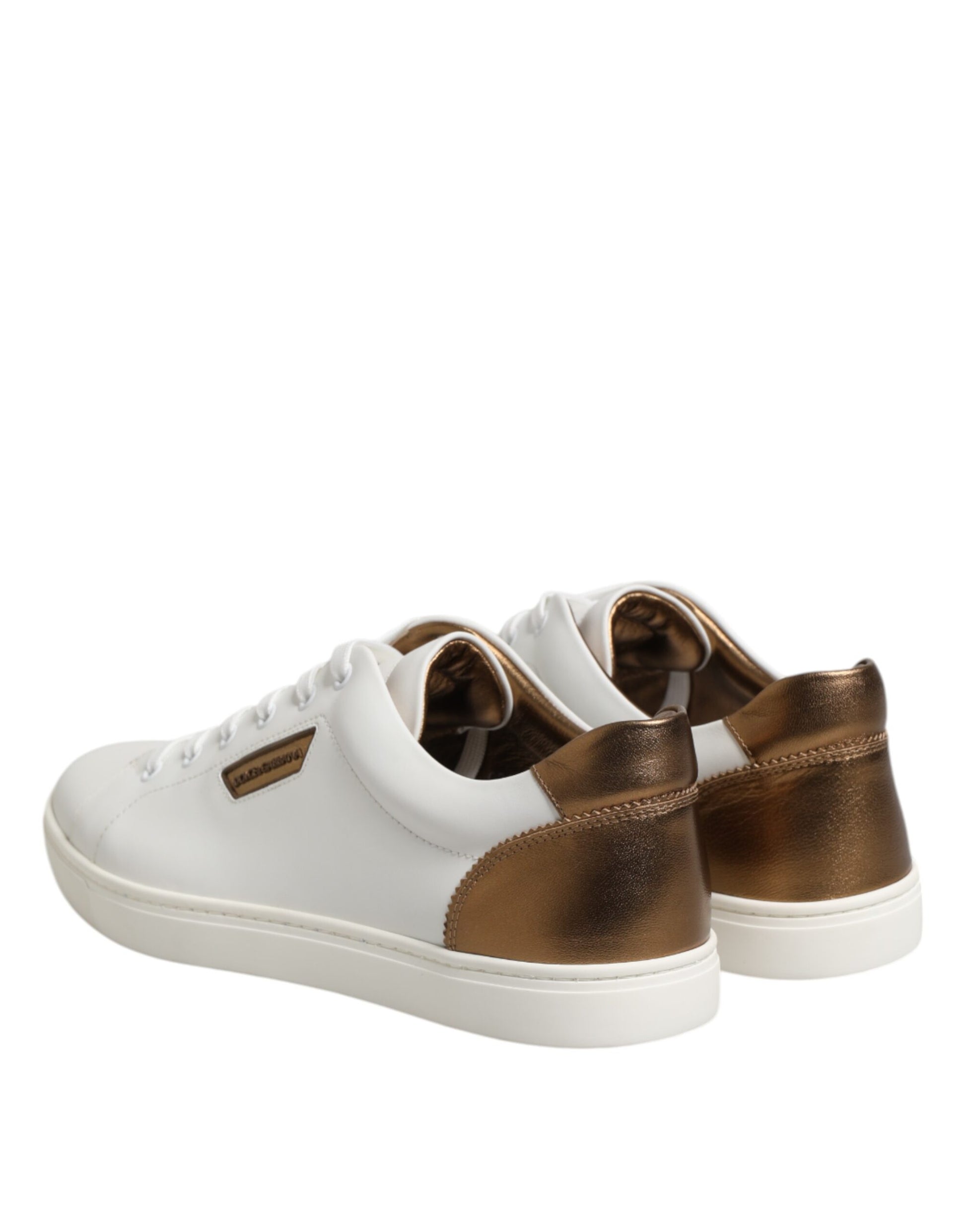 Dolce & Gabbana White Brown Leather Low Top Men's Sneakers