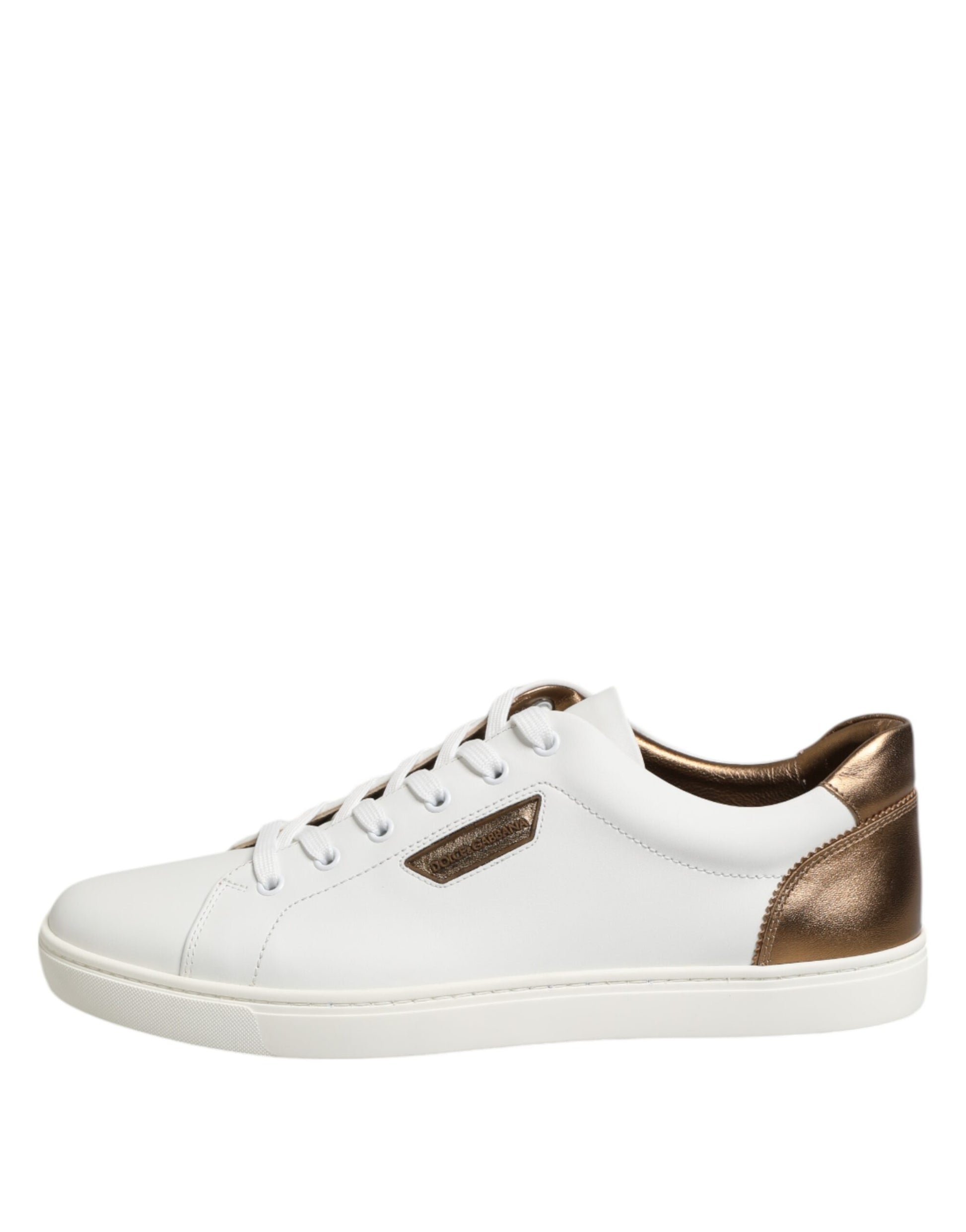 Dolce & Gabbana White Brown Leather Low Top Men's Sneakers