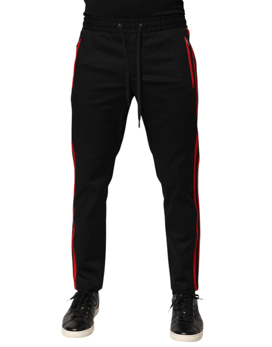 Dolce & Gabbana Red Stripe Cotton Logo Jogger Sweatpants