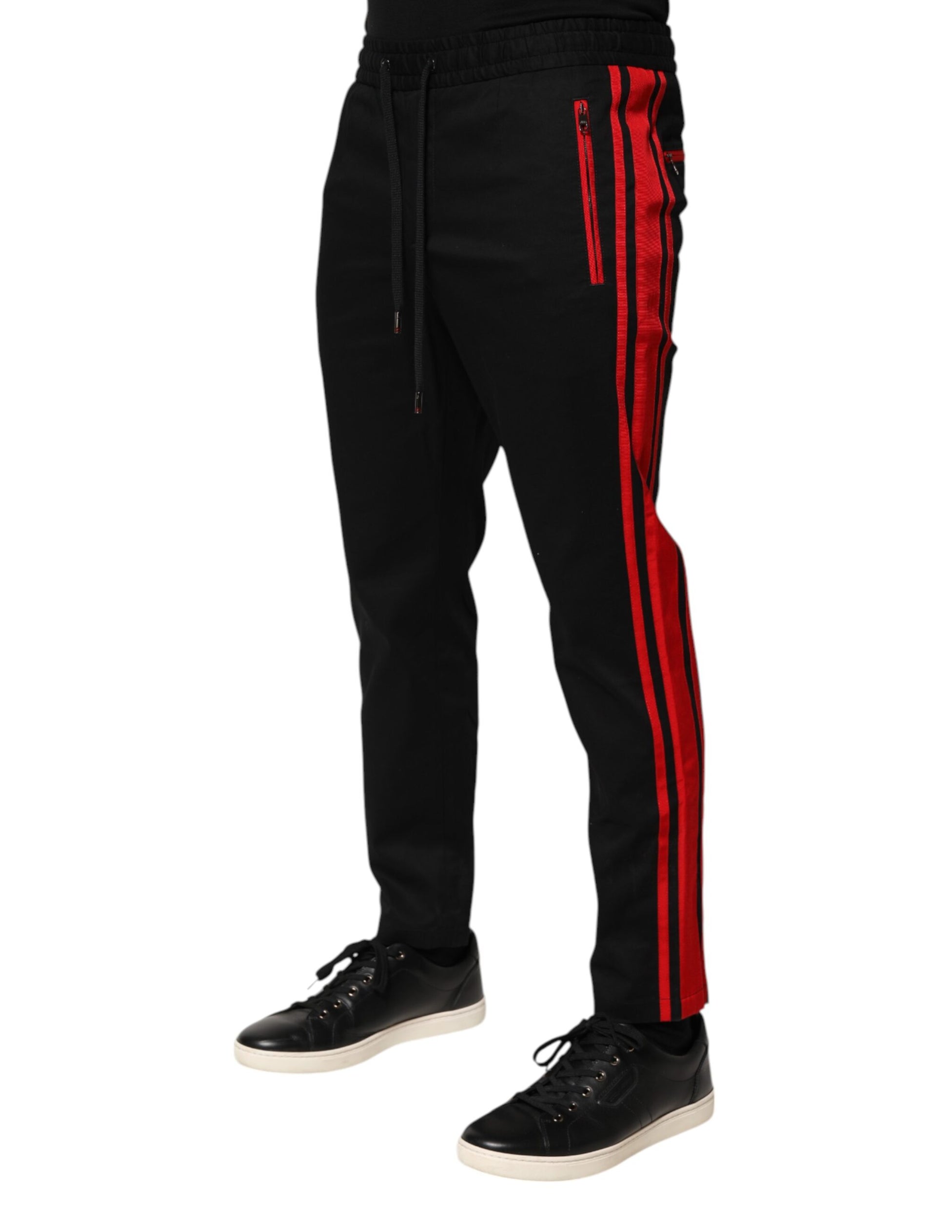 Dolce & Gabbana Red Stripe Cotton Logo Jogger Sweatpants
