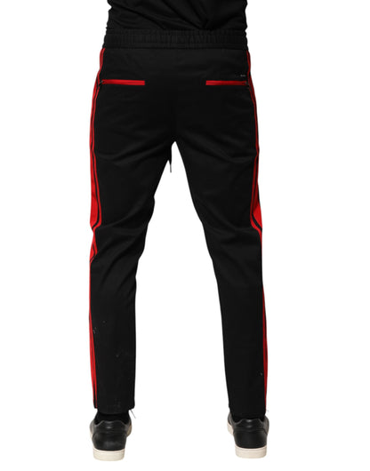 Dolce & Gabbana Red Stripe Cotton Logo Jogger Sweatpants
