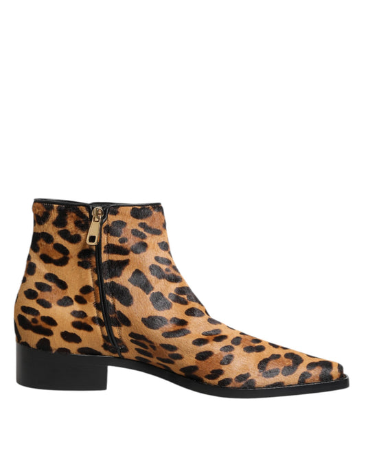 Dolce & Gabbana Brown Leopard Calf Fur Ankle Boots