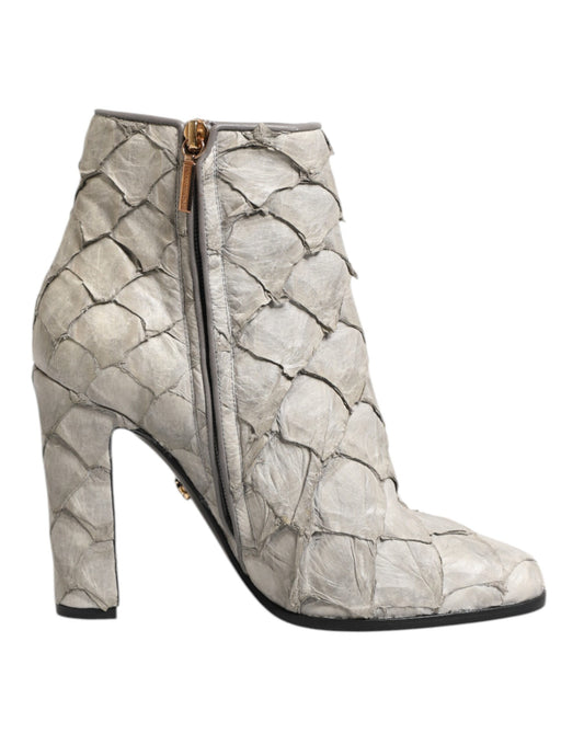 Dolce & Gabbana Off White Leather Heels Ankle Boots