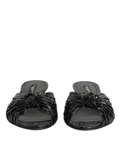 Dolce & Gabbana Black Python Leather Heels Slides