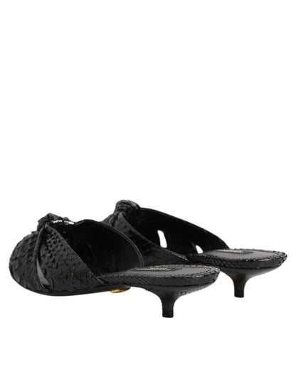 Dolce & Gabbana Black Python Leather Heels Slides